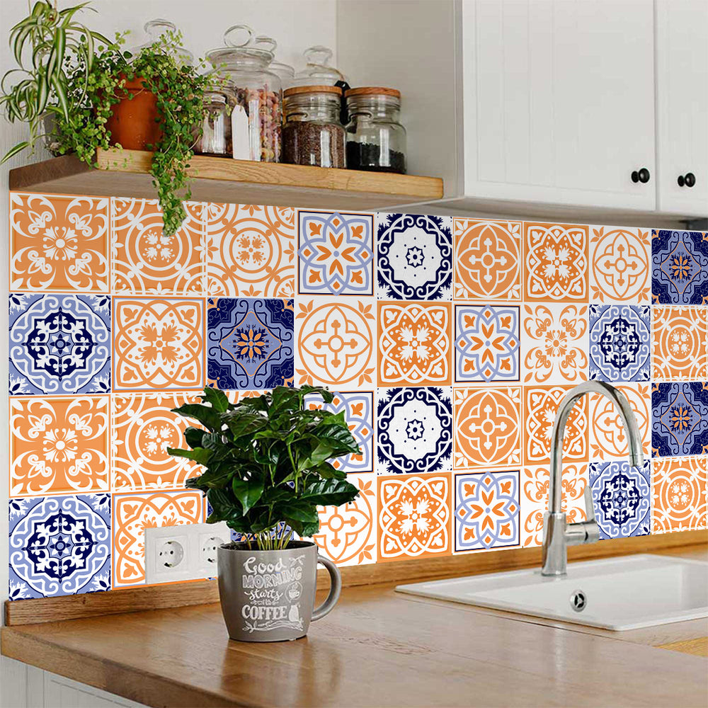 Multiple patterns Orange and Blue backsplash easy installation Tiles Model - SB42