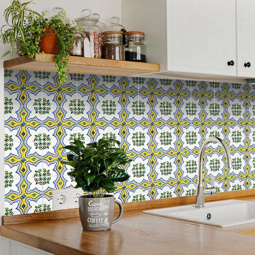 Yellow and White connecting pattern Tile Stickers wall tiles renovation Model - H51