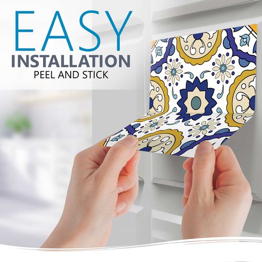 Easy DIY peel and stick Blue and Yellow colorful tile stickers for bathroom Model - A6