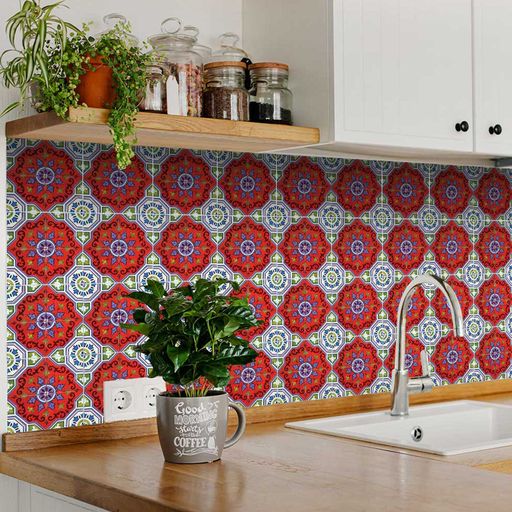 Red and Green pop of color Tile Stickers easy to install yourself Model - H3
