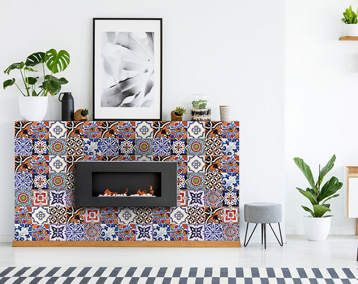 Multiple patterns Blue and Blue Orange Backsplash Tile Stickers Model - S1