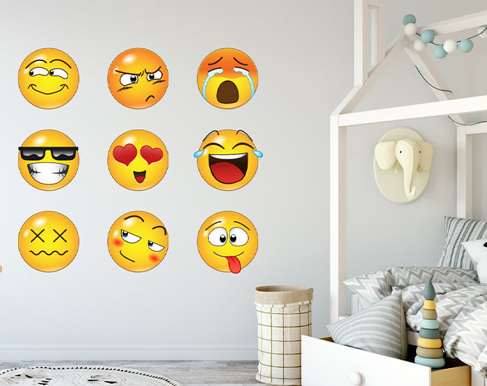 Set of 16 Emoji Faces Wall Decal Car Sticker