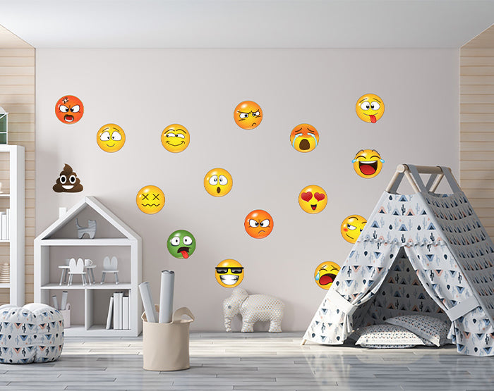 Set of 16 Emoji Faces Wall Decal Car Sticker